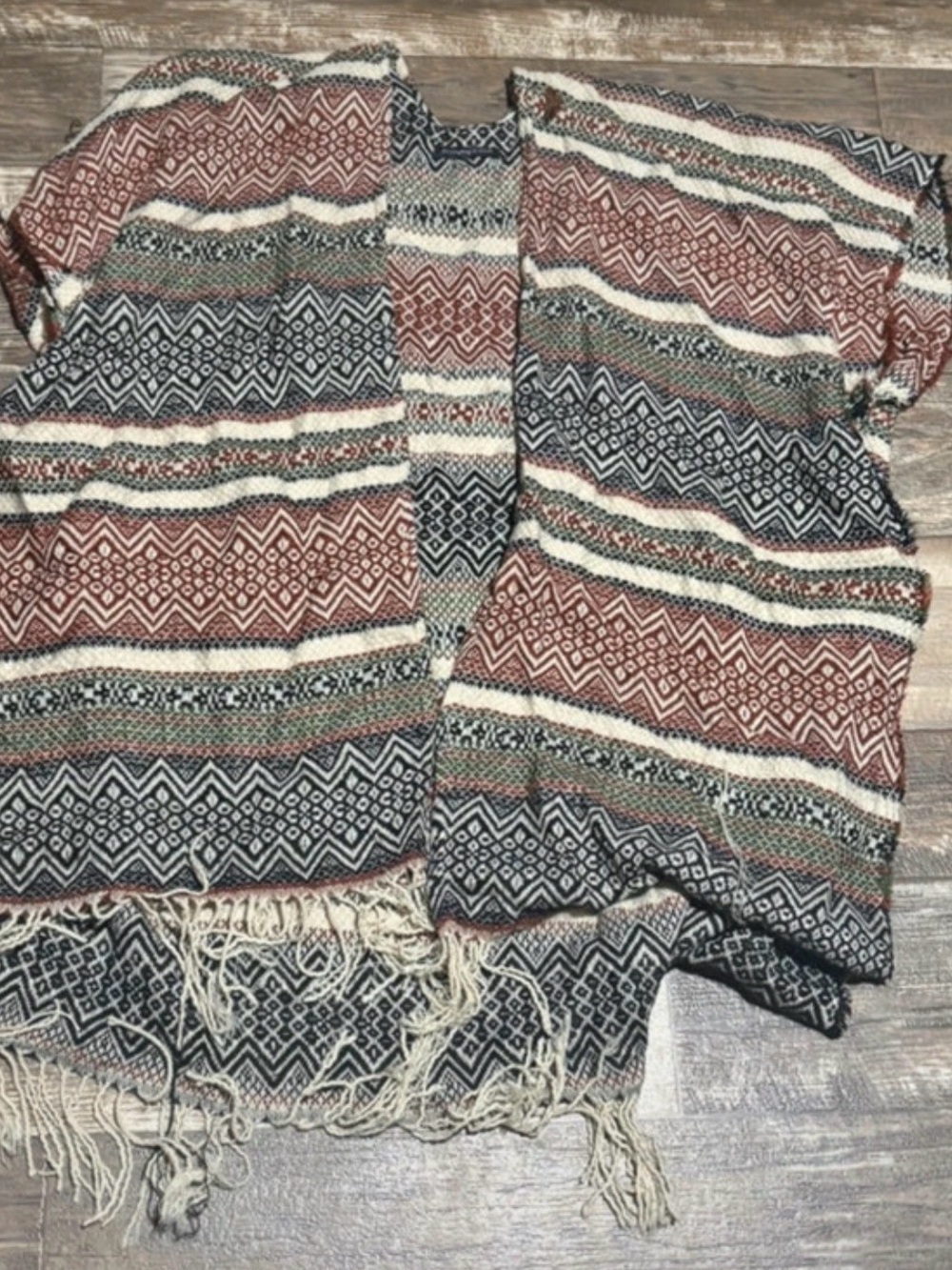 Do everything in love Boho Stripe Fringe Tunic - Rust, Black, Cream